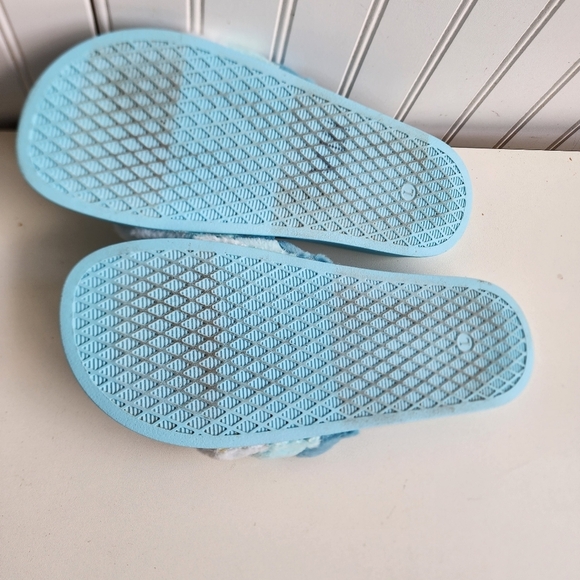 Victorias Secret Slides Sandals Aqua Blue Stripe Fur Fuzzy Slip Open Toe L 9/ 10 - Picture 6 of 7